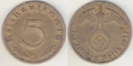 1937 J Germany 5 Pfennig A000119.